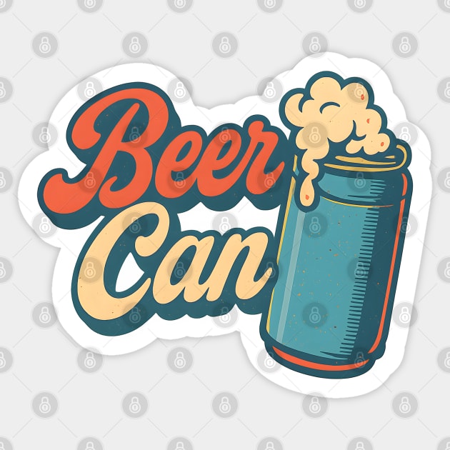Beer Can Vintage Typography – Funny Retro Drinking Design Sticker by WarFX Designs